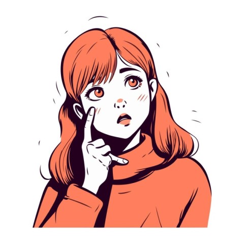 Vector illustration of a girl in a coat with a finger on her lip