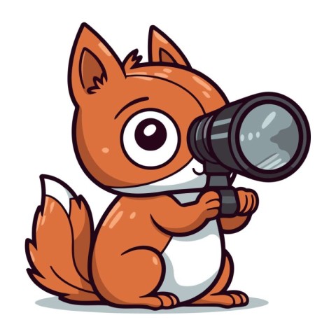 Vector illustration of a cute fox with a camera on a white backg