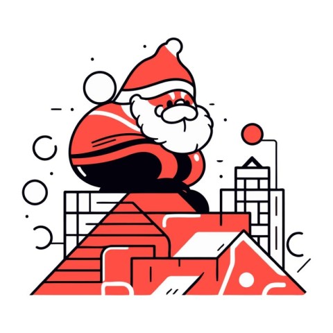 Santa Claus in the city. Vector illustration in line art style.