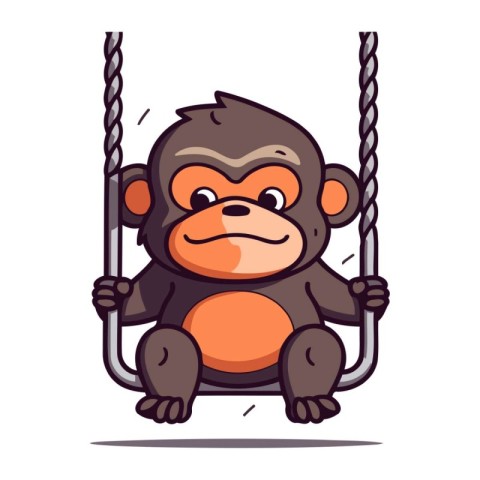 Monkey swinging on a swing. Vector illustration in cartoon style