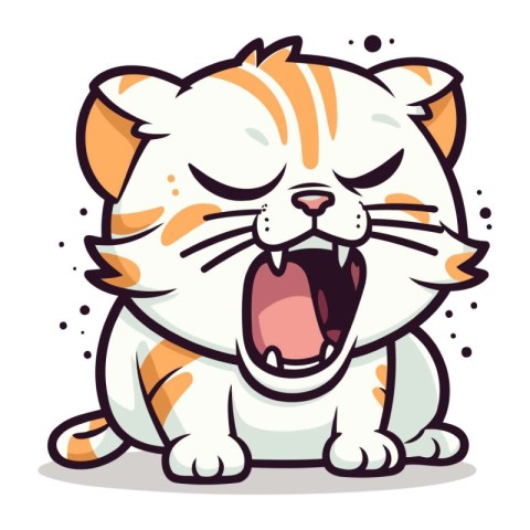 Cute cartoon tiger yawning. Vector illustration isolated on whit