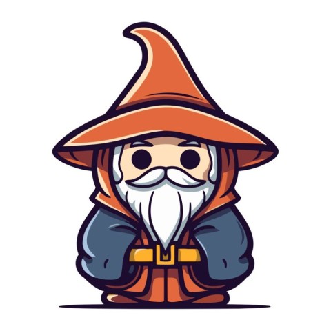 Cartoon Wizard with hat and cloak. Vector illustration of a wiza