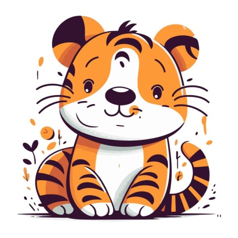 Cute tiger. Vector illustration in cartoon style on white backgr