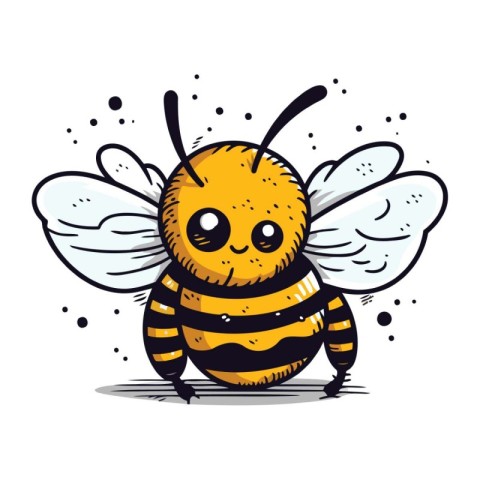 Cute cartoon bee with wings. Vector illustration on white backgr