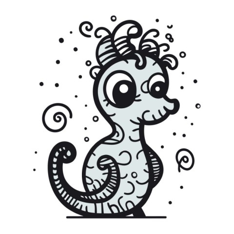 Funny cartoon seahorse. Vector illustration in doodle style.