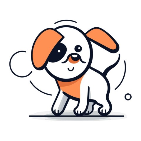 Cute cartoon dog with orange cap. Vector illustration in flat st