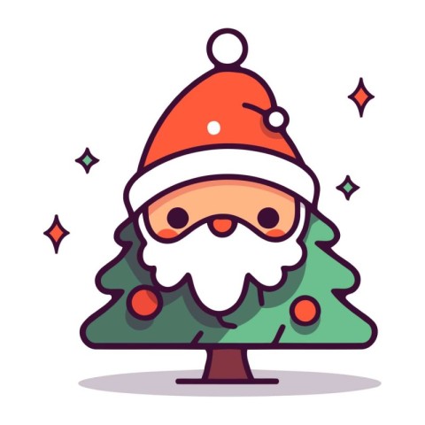 Cute cartoon christmas tree with santa claus vector illustration