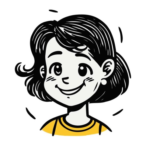 smiling girl with long hair in a yellow T shirt. vector illustra