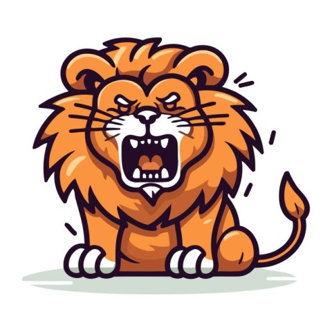 Angry cartoon lion. Vector illustration isolated on a white back