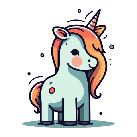 Cute cartoon unicorn with long mane and tail. Vector illustratio