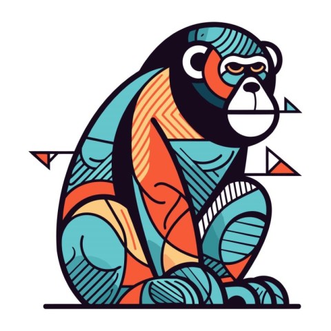 Monkey in the style of stained glass window. vector illustration