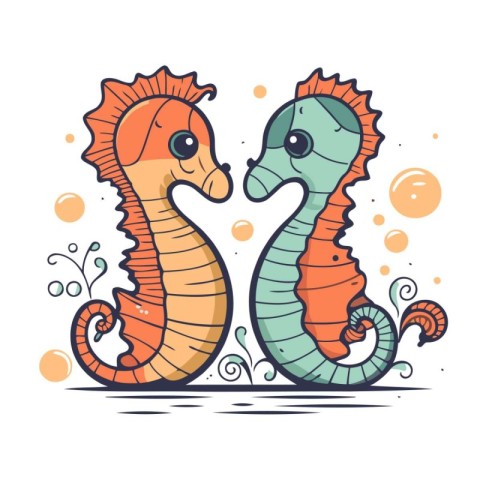 Cute cartoon seahorses. Vector illustration for your design.