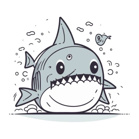 Shark. Vector illustration of a cute cartoon shark in the sea.