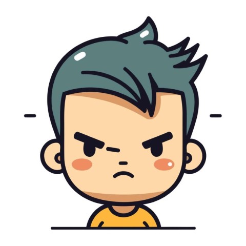 Angry face of little boy. Vector illustration in flat style.