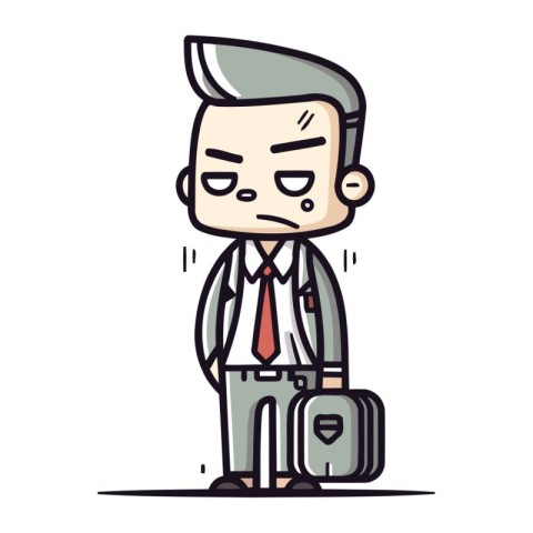 Sad Businessman with Suitcase   Retro Cartoon Vector Illustratio