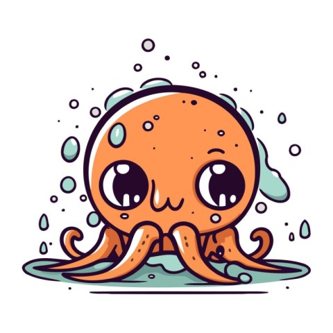 Cute cartoon octopus. Vector illustration of a cute octopus.