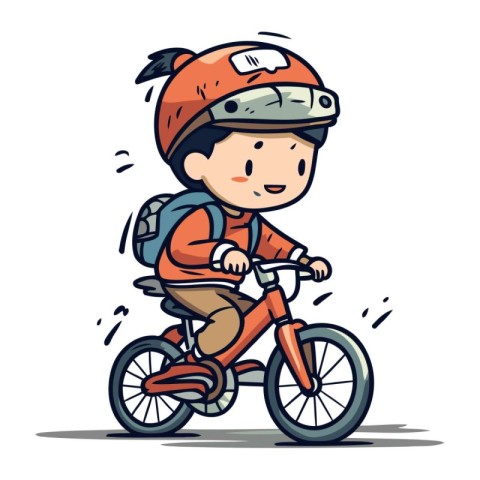 Boy in helmet riding a bicycle. Vector illustration of a child o