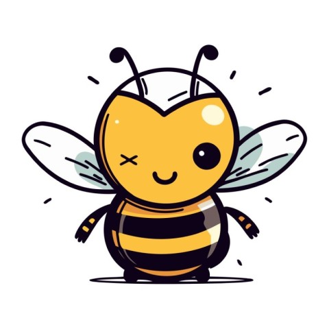 Cute cartoon bee. Vector illustration. Isolated on white backgro