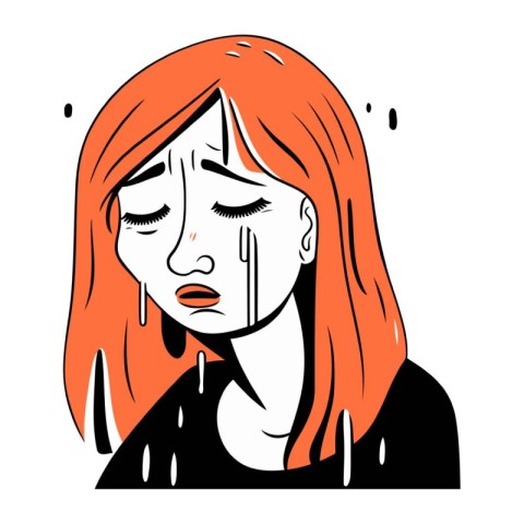 Sad woman with closed eyes. Vector illustration in cartoon comic