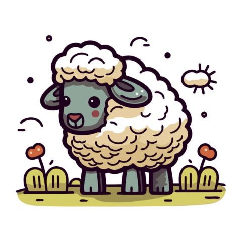 Sheep vector illustration. Cute cartoon sheep. Farm animal.