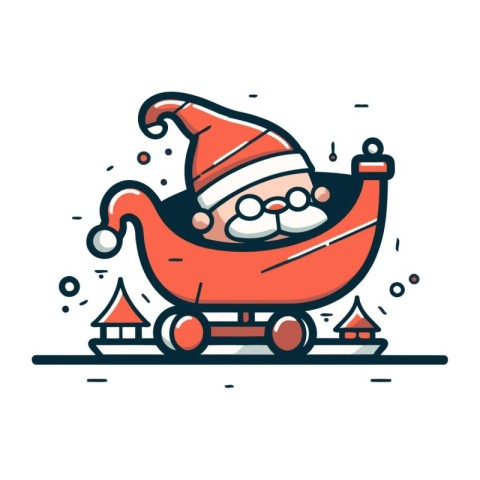 Santa Claus rides a cart with gifts. Merry Christmas and Happy N