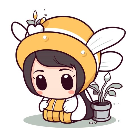 Illustration of a Little Girl Wearing a Beanie Hat and Holding a