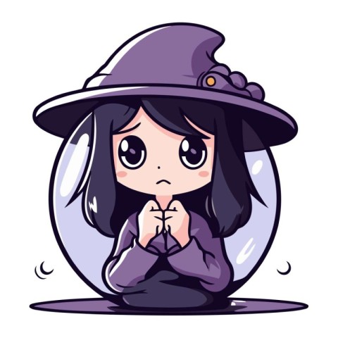 Illustration of a Cute Little Witch in a crystal ball.