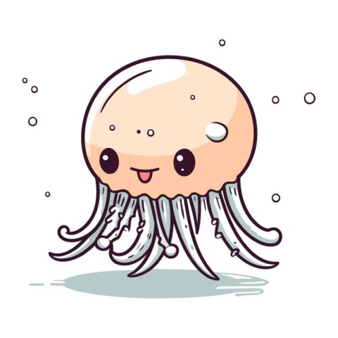 Cute cartoon jellyfish. Vector illustration. Isolated on white b