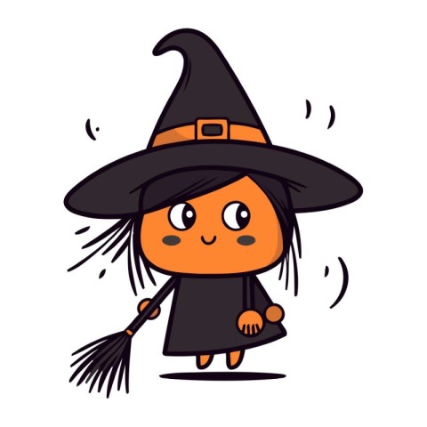 Cute cartoon witch character in halloween costume. Vector illust