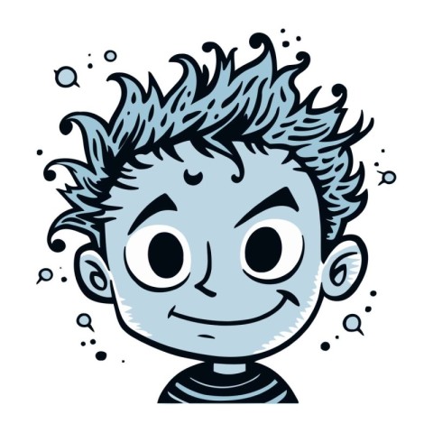 Cute boy face. Vector illustration of a happy child with blue ha