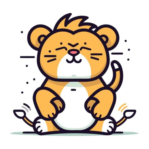 Cute cartoon lion sitting. Vector illustration. Isolated on whit