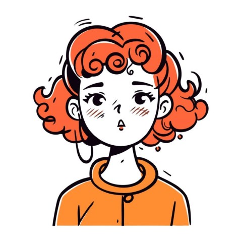 Vector illustration of a girl with red hair and freckles.