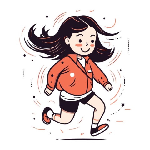 Running girl. Vector illustration in flat style. Isolated on whi