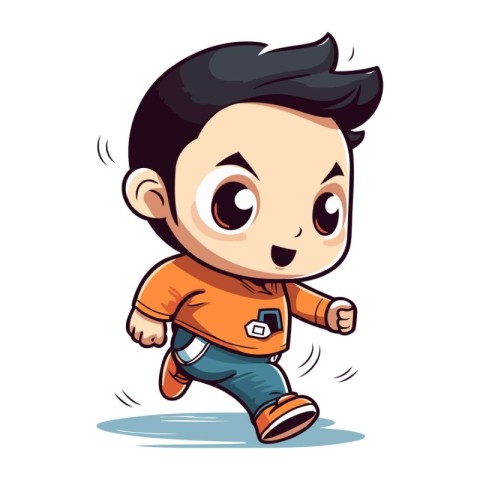 Illustration of a Cute Little Boy Running with Clipping Path