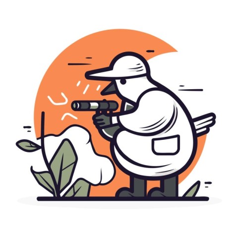 Soldier with a gun in the hand. Vector illustration in flat styl