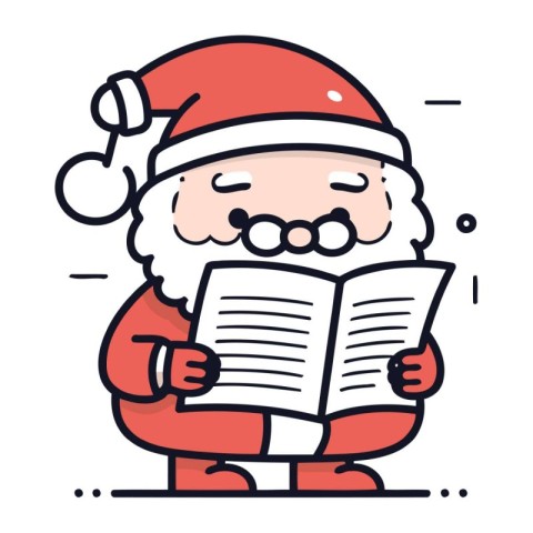 Santa Claus reading a book. Vector illustration in thin line sty