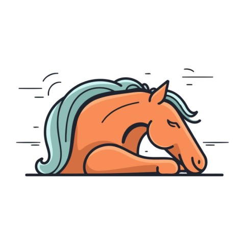 Cute cartoon running horse. Vector illustration in line art styl