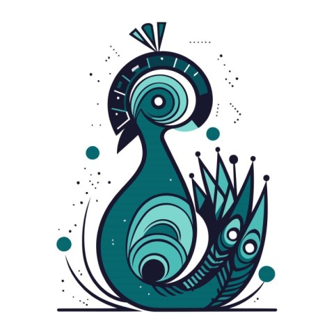 Peacock. Hand drawn vector illustration. Isolated on white backg