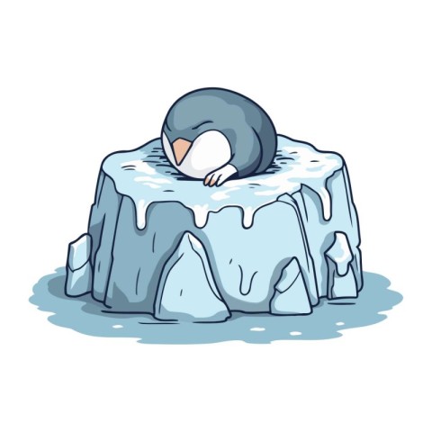 Penguin on an ice floe. Cartoon vector illustration.