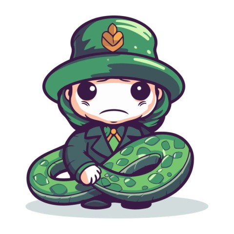 Illustration of a Cute Leprechaun with Green Snake