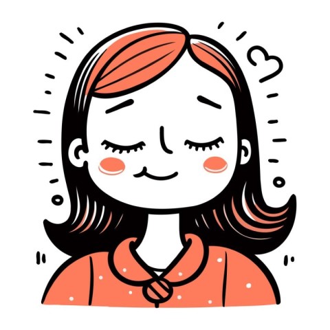 Illustration of a cute girl with closed eyes. Vector illustratio