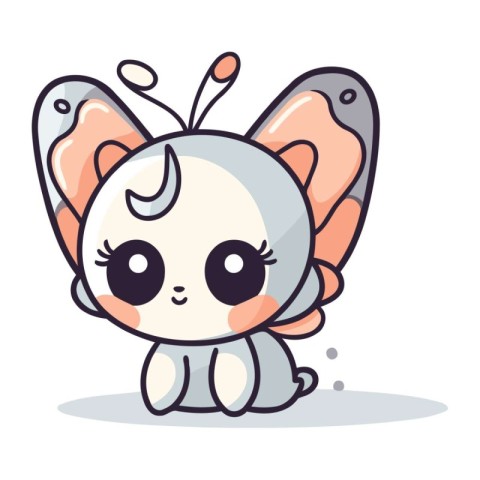 Cute cartoon butterfly character. Vector illustration of a cute