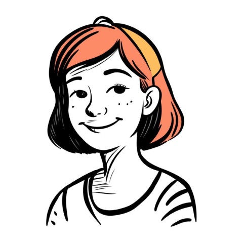 Vector illustration of a young woman with red hair and freckles