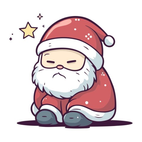 Cute cartoon Santa Claus sitting on the ground. Vector illustrat