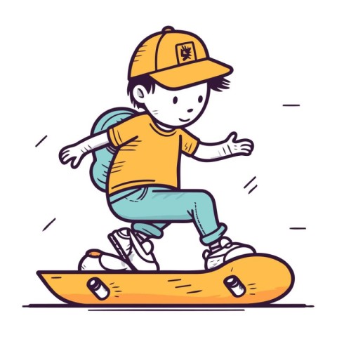 Boy riding skateboard. Vector illustration in doodle style.