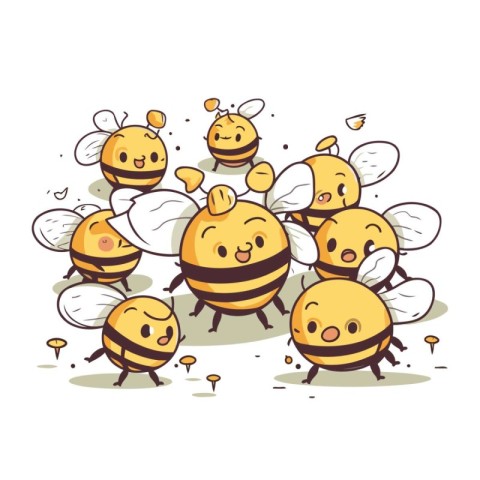 Cartoon cute bees. Vector illustration isolated on a white backg