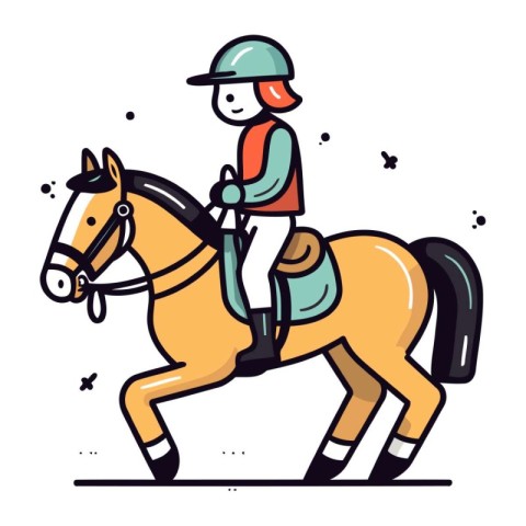 Illustration of a jockey riding a horse. Vector illustration.