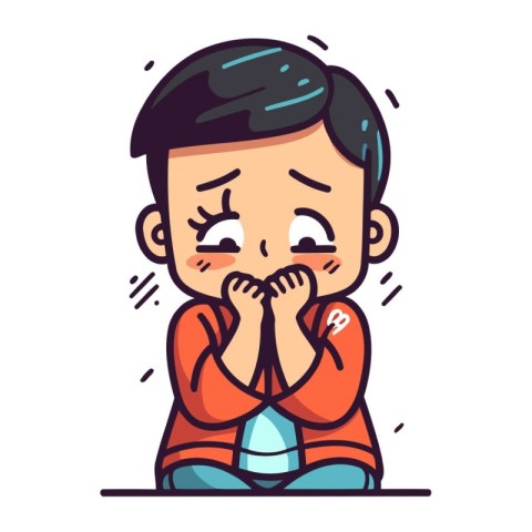 Illustration of a boy crying. Vector illustration in cartoon sty