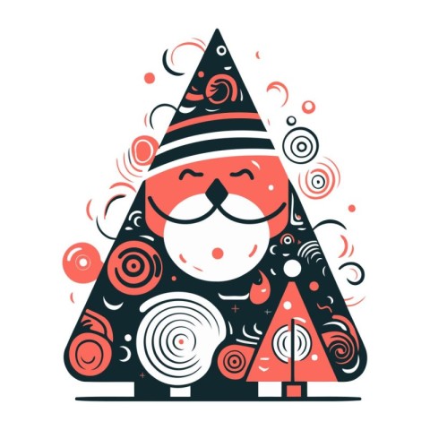 Christmas tree with Santa Claus. Vector illustration. Flat desig