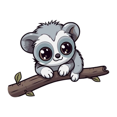 Cute cartoon baby koala on a branch. Vector illustration.